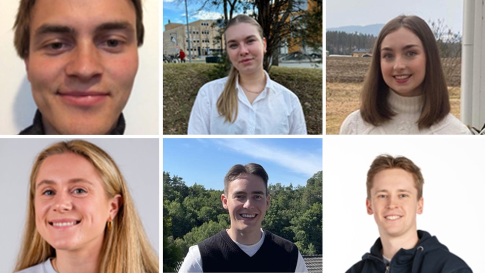 six portraits of young students, three young women and three young men, put together in one photo